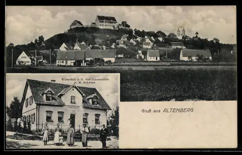 AK Altenberg, Gasthaus z. d. vier Jahreszeiten v. M. Schwarz, Ortsansicht