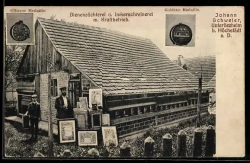 AK Unterliezheim b. Höchstädt, Bienenzüchterei und Imkerschreinerei m. Kraftbetrieb, Johann Schweier