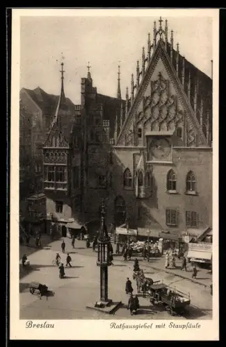 AK Breslau, Rathausgiebel mit Staupsäule