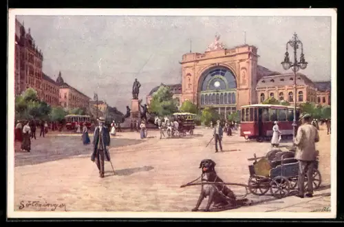 Künstler-AK Hans Götzinger: Budapest, Am Ostbahnhof