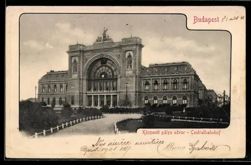 AK Budapest, Központi pályaudvar, Blick zum Centralbahnhof