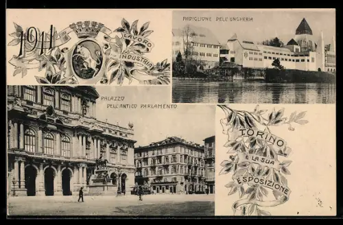 AK Torino, Esposizione lavoro e industria, Padiglione dell`Ungheria, Palazzo dell`antico parlamento, Ausstellung