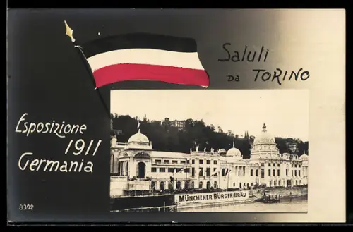 AK Torino, Esposizione Germania 1911, Banner Münchener Bürgerbräu