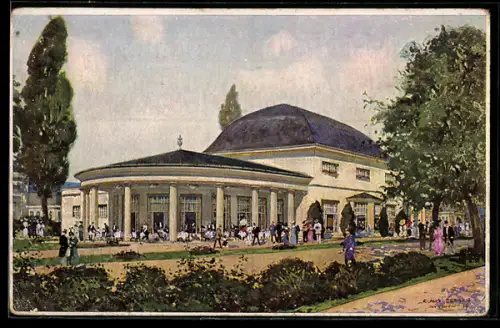 Künstler-AK Claus Bergen: Köln, Deutsche Werkbund-Ausstellung 1914, Sicht auf das Cafe