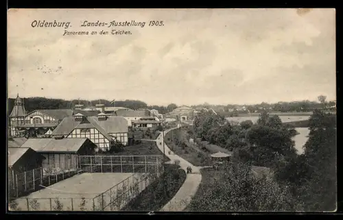 AK Oldenburg, Landes-Ausstellung 1905, Panorama an den Teichen