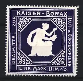 Reklamemarke Ulm, Heinr. Mack Kaiser-Borax Hautpflege, Silhouette einer Frau, blau