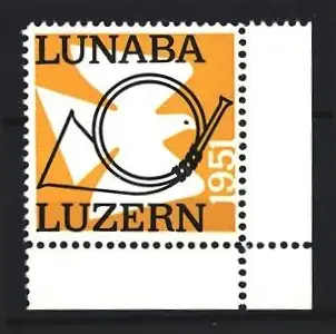 Reklamemarke Luzern, LUNABA 1951, Posthorn und Brieftaube