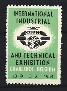 Reklamemarke Charleroi, International Industrial and Technical Exhibition 1954, Globus und Kettenglieder