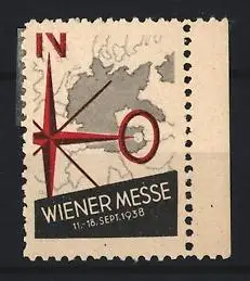 Reklamemarke Wien, Wiener Messe 1938, Kompassrose und Landkarte