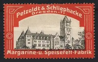Reklamemarke Dresden, Margarine & Speisefettfabrik Petzoldt & Schliephacke, Kgl. Schloss Posen
