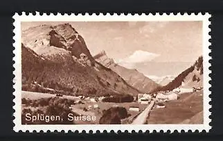 Reklamemarke Splügen, Suisse, Berglandschaft Panorama