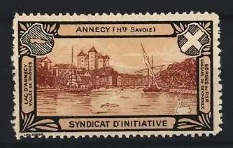 Reklamemarke Annecy / H.TE Savoie, Syndicat d`Initiative, Schloss und Gewässeransicht