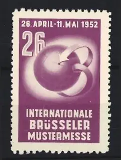 Reklamemarke Brüssel - Bruxelles, Internationale Mustermesse 1952, Globus und Pfeil