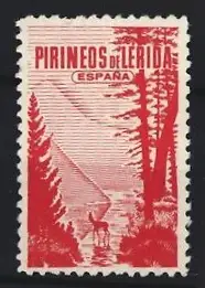 Reklamemarke Pirineos de Lérida, España, Hirsch im Wald