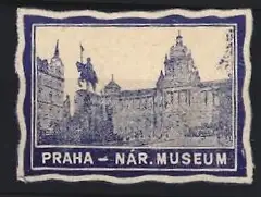 Reklamemarke Praha, Nár. Museum, Gebäudeansicht mit Reiterstatue