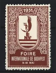 Reklamemarke Budapest, Foire Internationale 1931, Wappen mit Hermes
