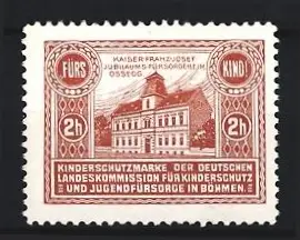 Reklamemarke Osssegg, Kinderschutzmarke, Kaiser-Franz-Josef-Jubiläumsfürsorgeheim, Kinderschutz Böhmen