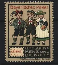 Reklamemarke Hannover, Bahlsen Kekse Bayerisches Paket, Kinder in Tracht