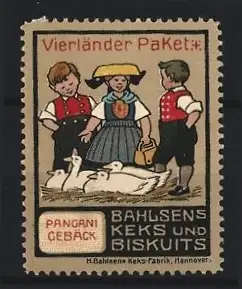 Reklamemarke Hannover, Bahlsen Kekse Vierländer Paket, Kinder mit Gänsen