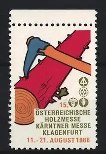 Reklamemarke Klagenfurt, Österreichische Holzmesse 1966, Axt und Baumstamm