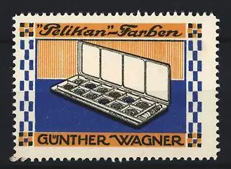 Reklamemarke Pelikan-Farben, Günther Wagner, Farbkasten / Tuschkasten