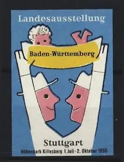 Reklamemarke Stuttgart, Landesausstellung Baden-Württemberg, Figuren mit Hut, 1955