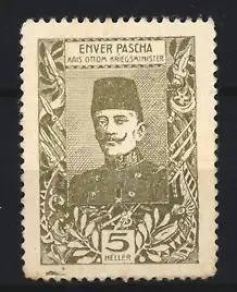 Reklamemarke Enver Pascha, Osmanischer Kriegsminister, Porträt mit Lorbeerkranz