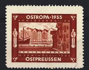 Reklamemarke Königsberg, OSTROPA 1935, Ortsansicht mit Schiff