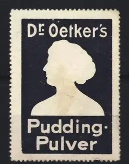 Reklamemarke Dr. Oetker`s Pudding-Pulver, Frauenprofil-Silhouette