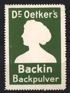 Reklamemarke Dr. Oetker`s, Backin Backpulver, Frauenkopfprofil