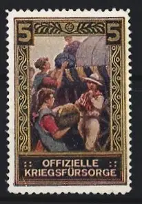Reklamemarke Offizielle Kriegsfürsorge, Menschen mit Versorgungsgütern