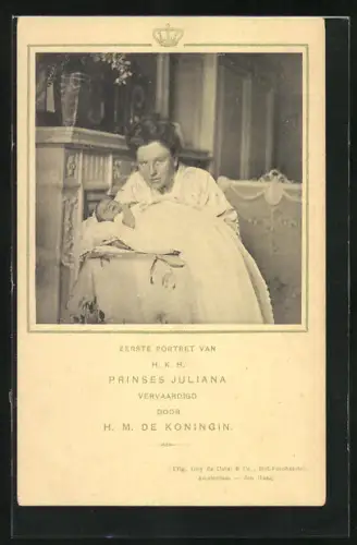 AK Eerste Portret van H.K.H. Prinses Juliana vervaardigd door H.M. de Koningin