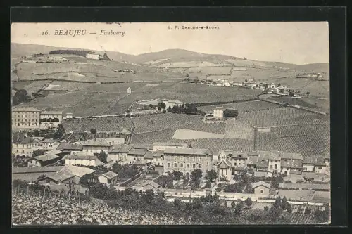 AK Beaujeu, Faubourg, Teilansicht aus der Vogelschau