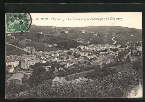 AK Beaujeu, Le Faubourg et Montagne de Charnay