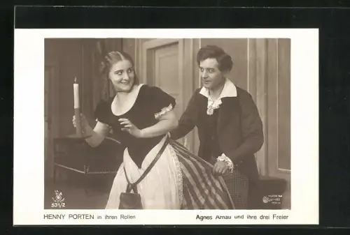AK Agnes Arnau und ihre drei Freier, Filmszene mit Henny Porten und einem Freier