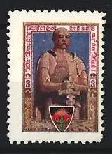 Reklamemarke Otto von Bismarck mit Schwert und Zitat