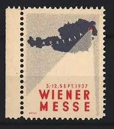 Reklamemarke Wien, Wiener Messe 1937, Landkarte Österreich