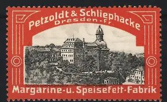 Reklamemarke Dresden, Margarinefabrik Petzoldt & Schliephacke, Fabrikansicht