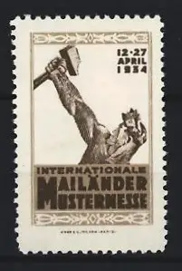 Reklamemarke Mailand, Internationale Mustermesse 1934, Arbeiter mit Hammer