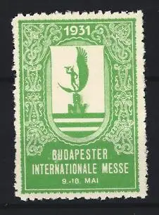 Reklamemarke Budapest, Internationale Messe 1931, Stadtwappen mit Engel