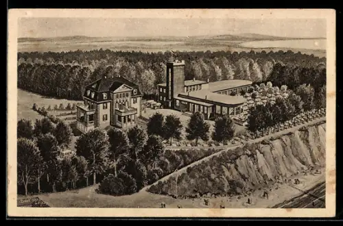 AK Travemünde, Golf-Hotel und Cafe Seetempel im Bauhaus-Stil, Bes. Karl Schickedanz