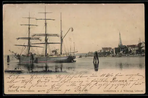 AK Travemünde, Segelschiff im Hafen