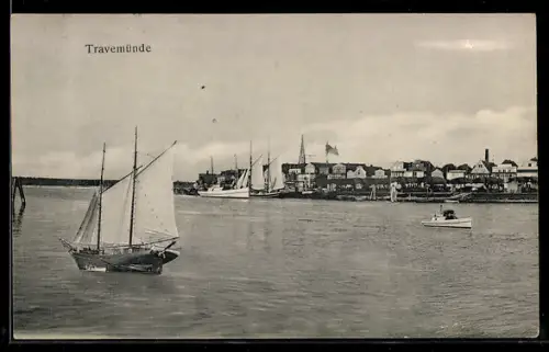 AK Travemünde, Uferpartie mit Segelbooten
