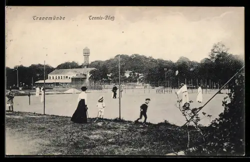 AK Travemünde, Tennis-Platz, Im Hintergrund Aussichtsturm