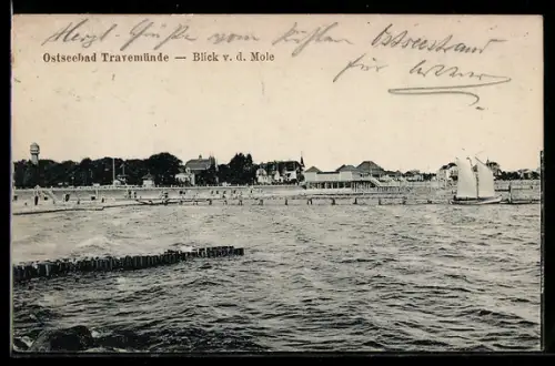 AK Travemünde, Ortspanorama von der Mole aus