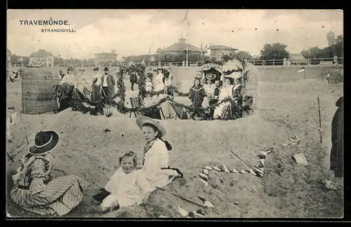 AK Travemünde, Strandidyll, Strandburg, Familiensujet