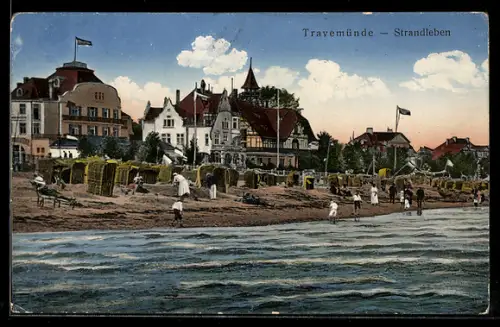 AK Travemünde, Strandleben, Ansicht vom Wasser