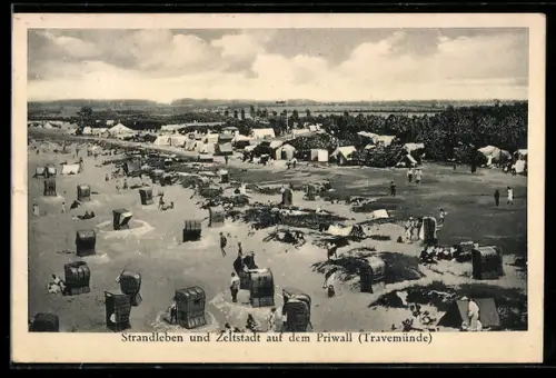 AK Travemünde, Strandleben und Zeltstadt auf dem Priwall