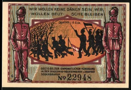 Notgeld Süderbrarup, 50 Pfennig, Soldaten und Denkmal auf dem Kirchhof zu Overssee