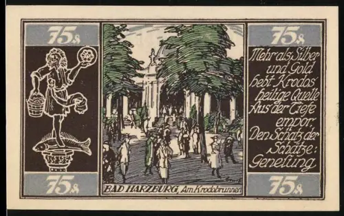 Notgeld Braunschweig 1921, 75 Pf, Krodobrunnen und Pferd-Motiv